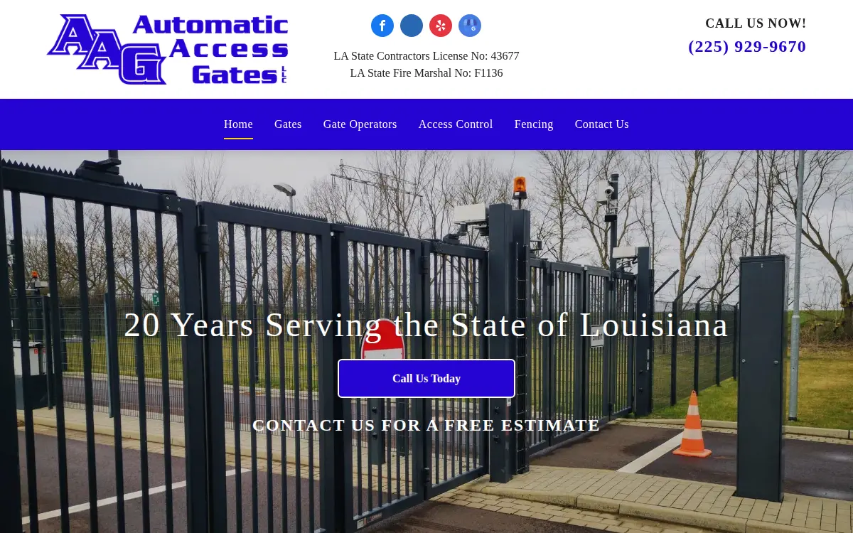 Homepage of Automatic Access Gates, LLC
