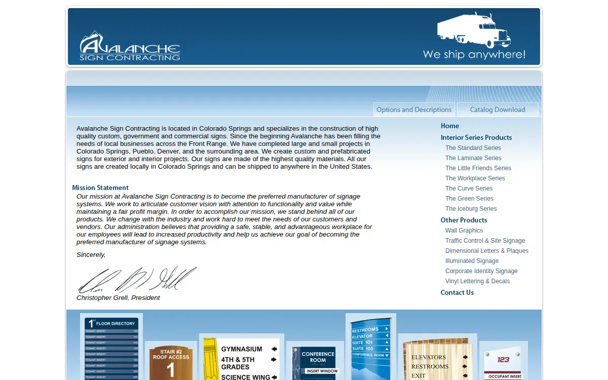 Homepage of Avalanche Sign Contracting, LLC