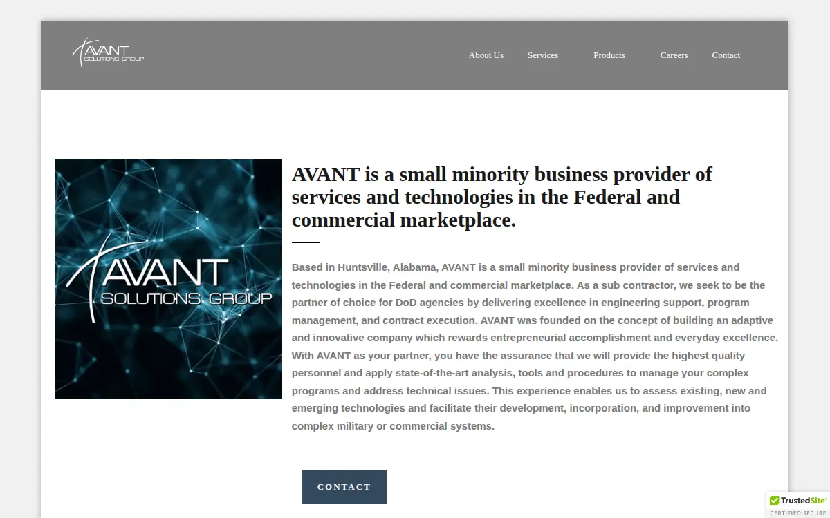 Homepage of Avant Solutions Group LLC