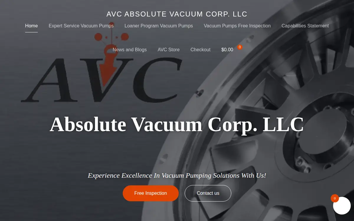 Homepage of Absolute Vacuum CORP Avc LLC