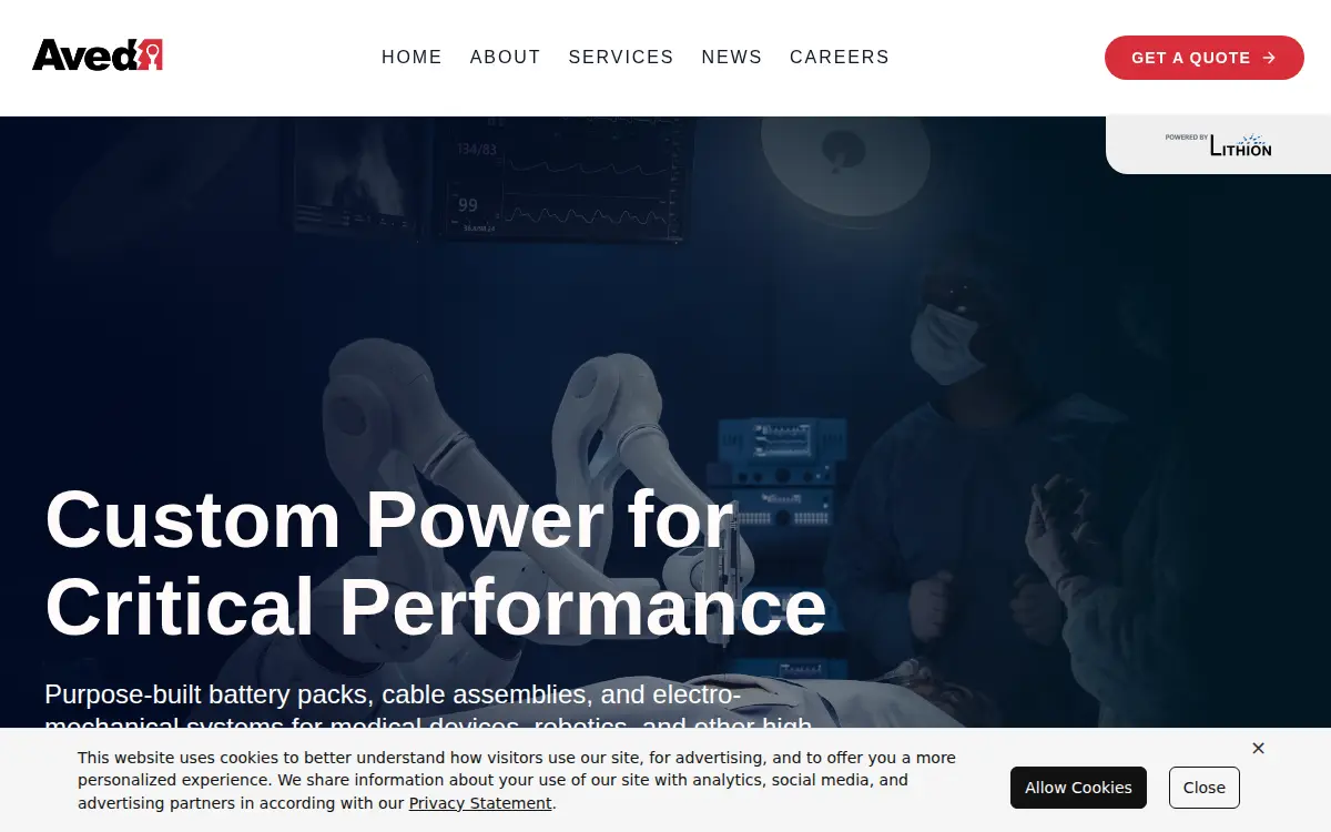 Homepage of Aved Electronics, LLC