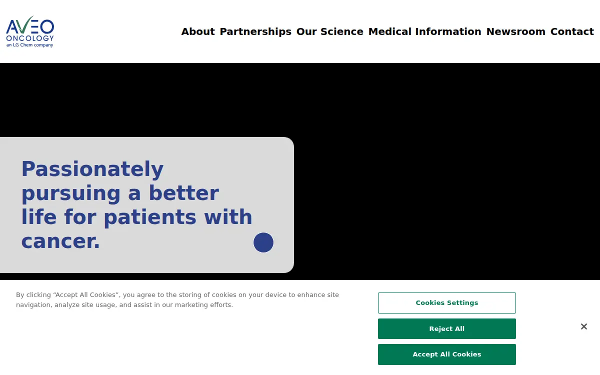 Homepage of Aveo Pharmaceuticals, INC.