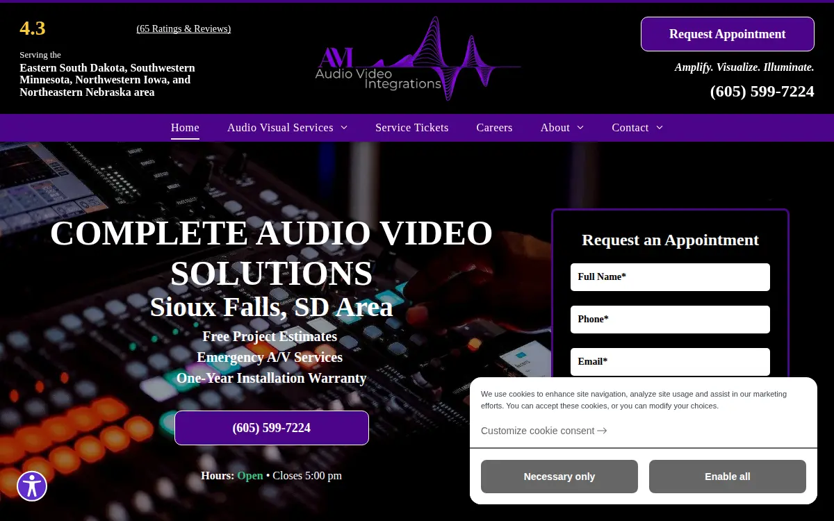 Homepage of Audio Video Integrations, LLC