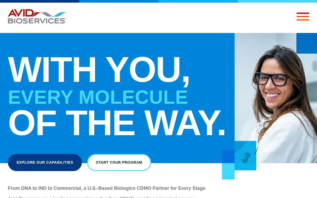 Homepage of Avid Bioservices INC