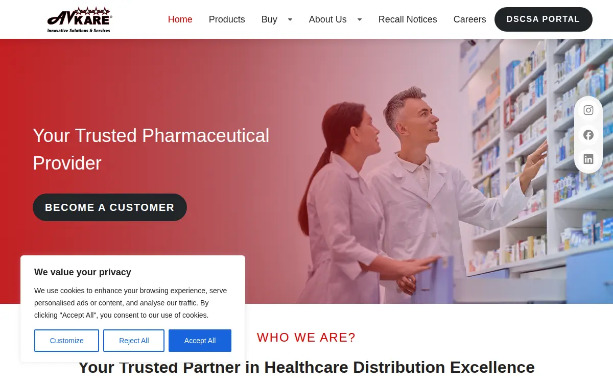Homepage of Avkare LLC
