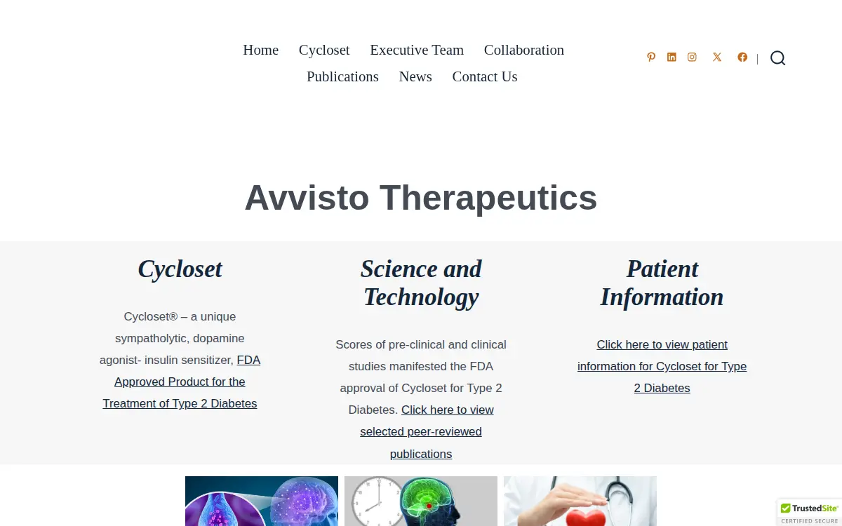 Homepage of Avvisto Therapeutics LLC