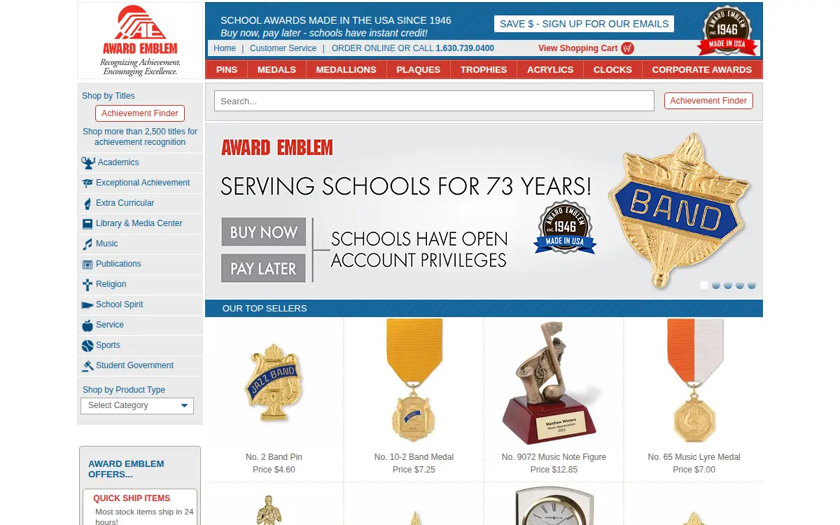Homepage of Award Emblem Manufacturing CO INC