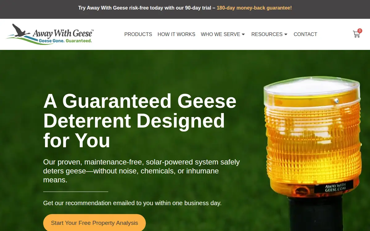 Homepage of Away With Geese.com, LLC