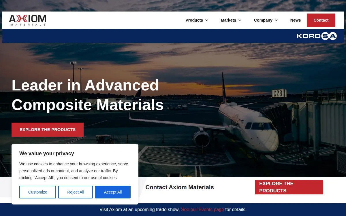Homepage of Axiom Materials, INC.