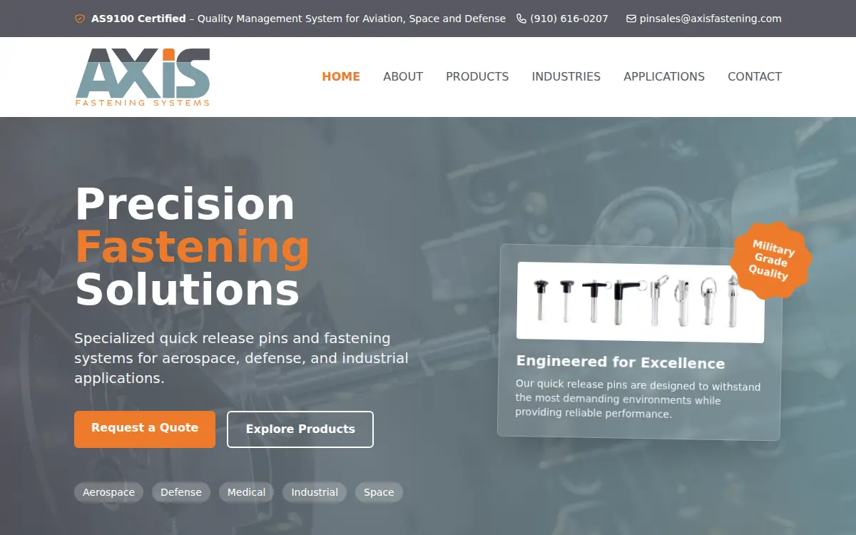 Homepage of Axis Fastening Systems LLC