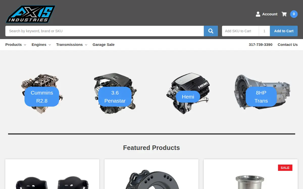 Homepage of Axis Industries Usa, LLC