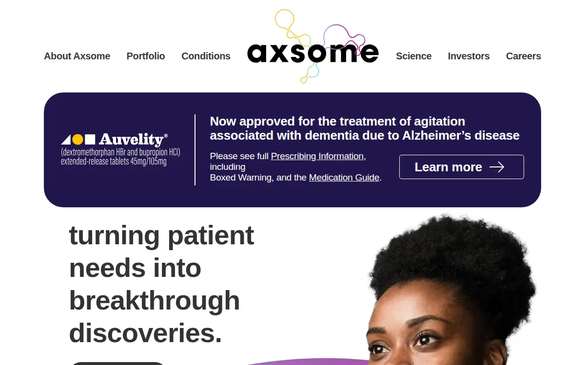 Homepage of Axsome Therapeutics INC