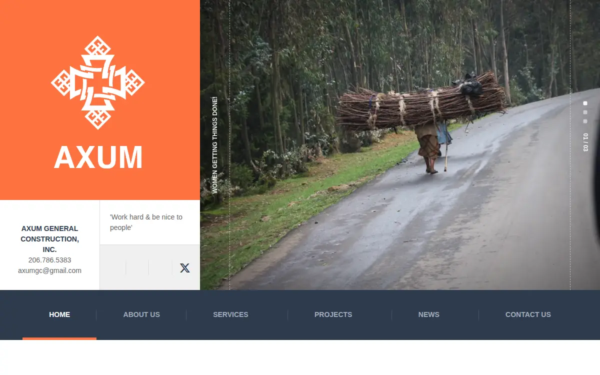 Homepage of Axum General Construction, INC.