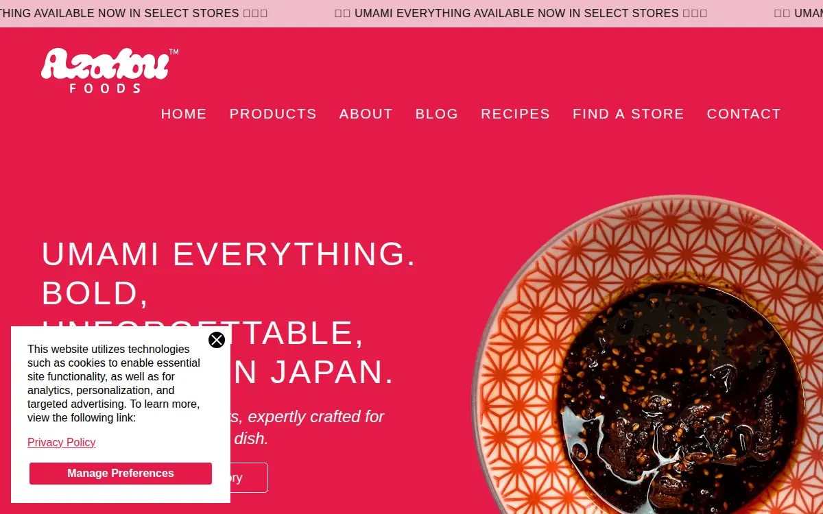 Homepage of Azabu Foods LLC