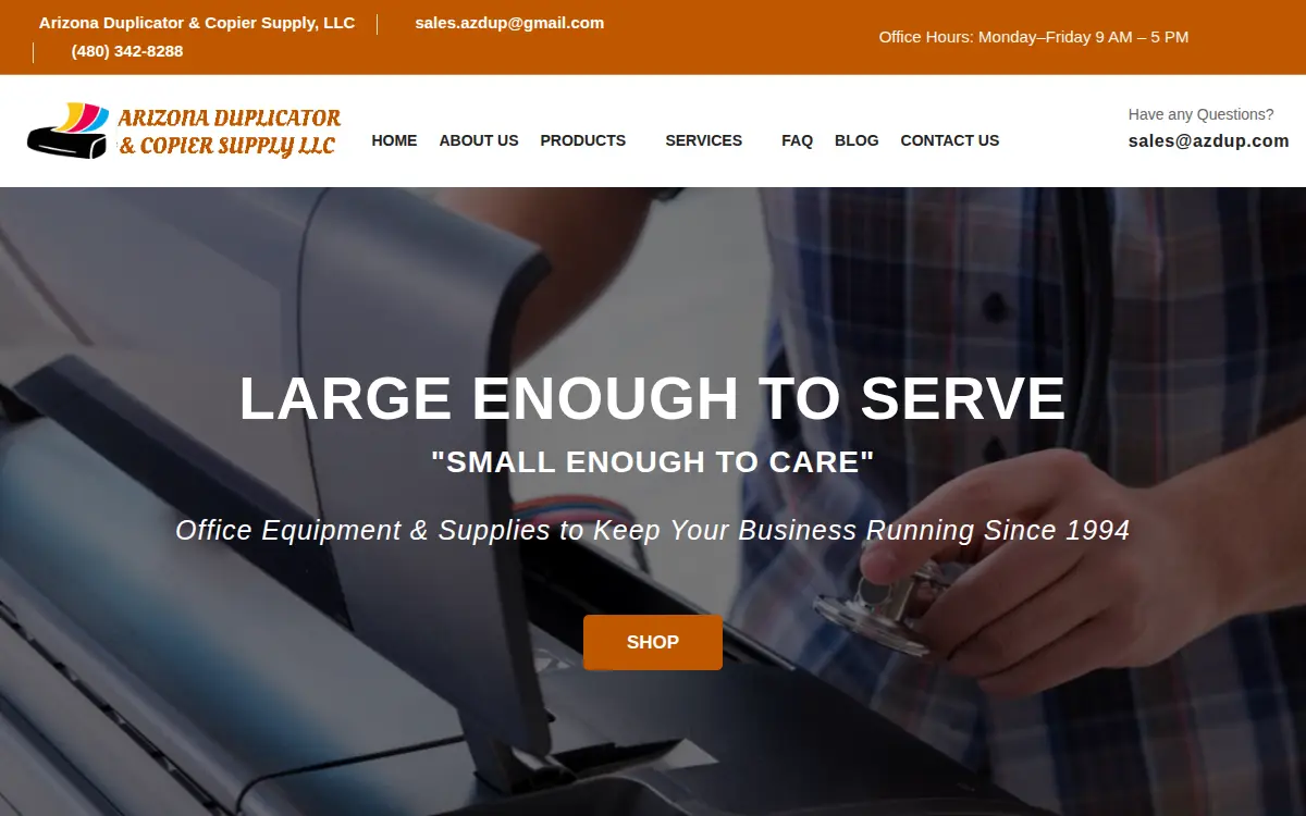 Homepage of Arizona Duplicator & Copier Supply, LLC