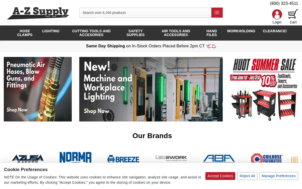 Homepage of A-z Factory Supply, INC.