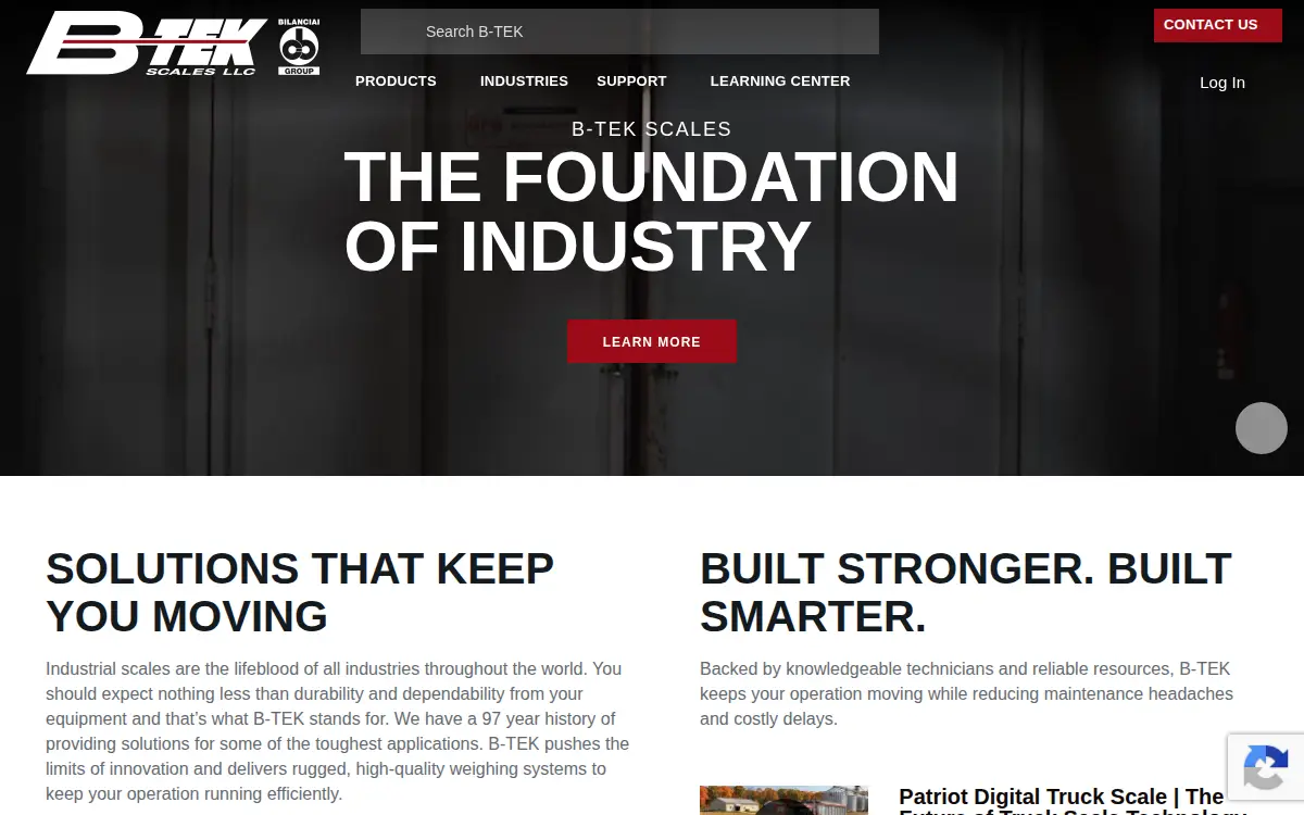 Homepage of B-tek Scales LLC