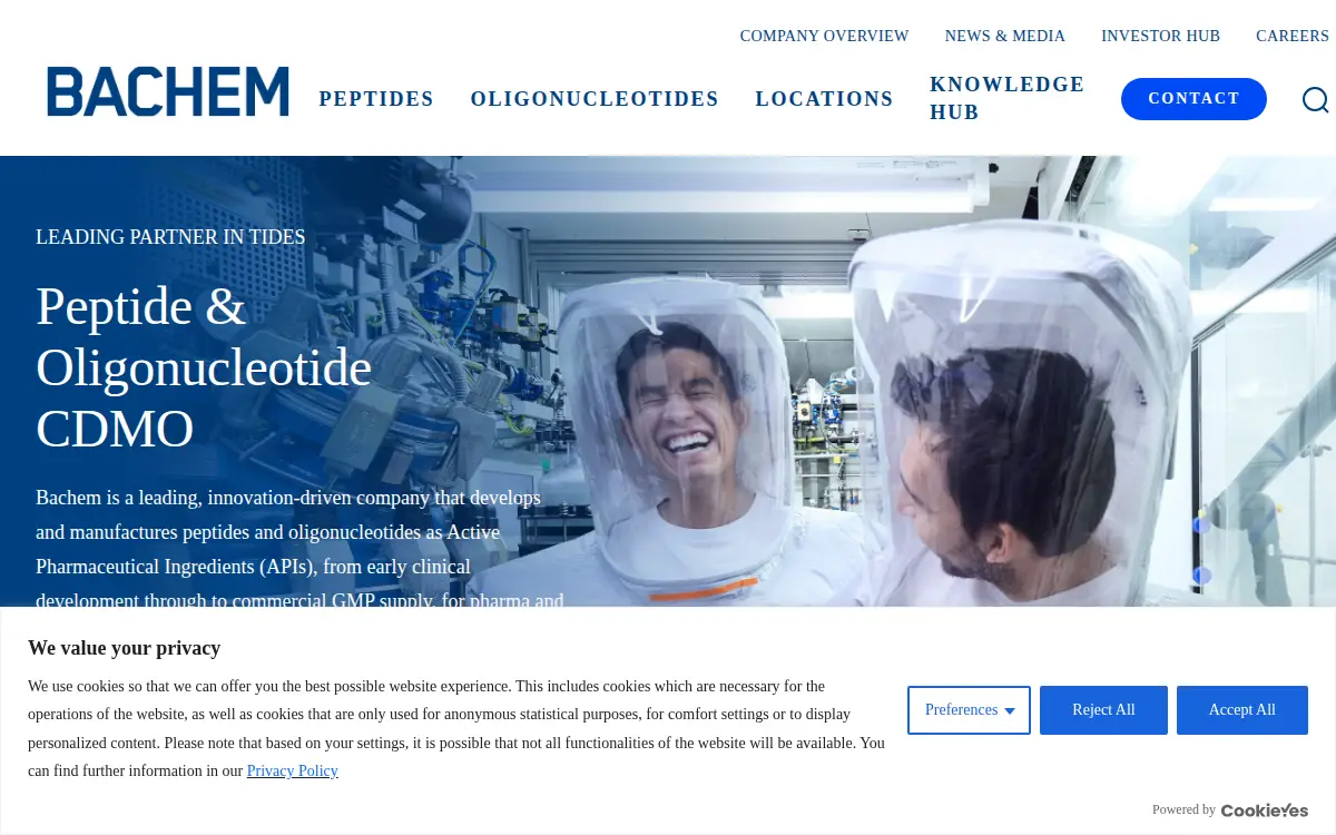 Homepage of Bachem Americas INC