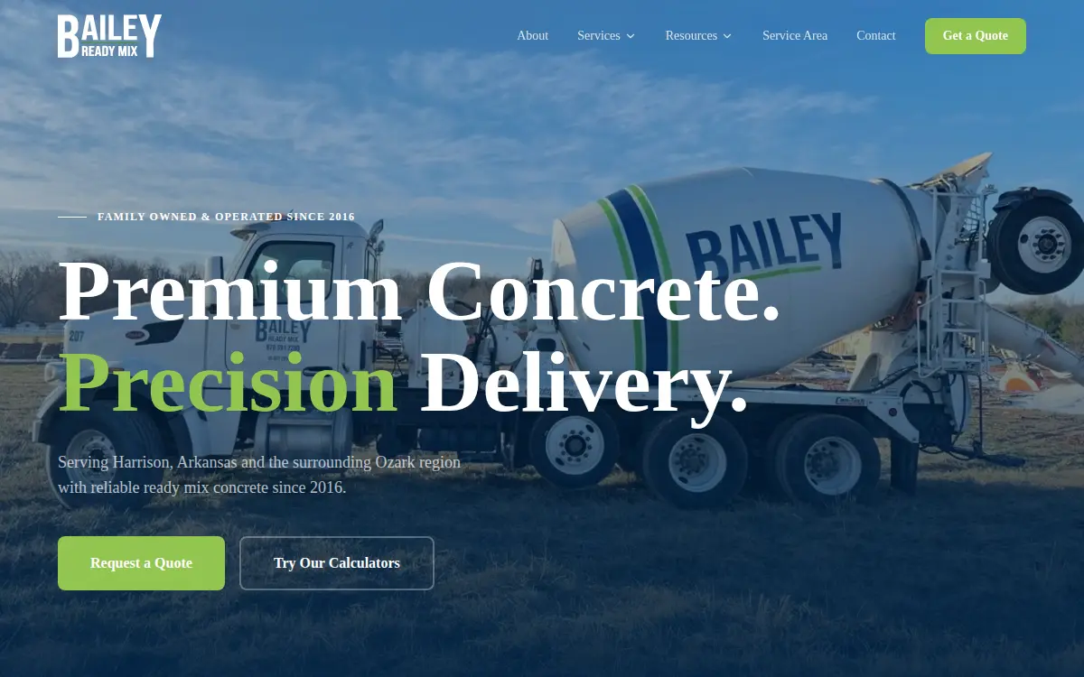 Homepage of Bailey Ready Mix INC