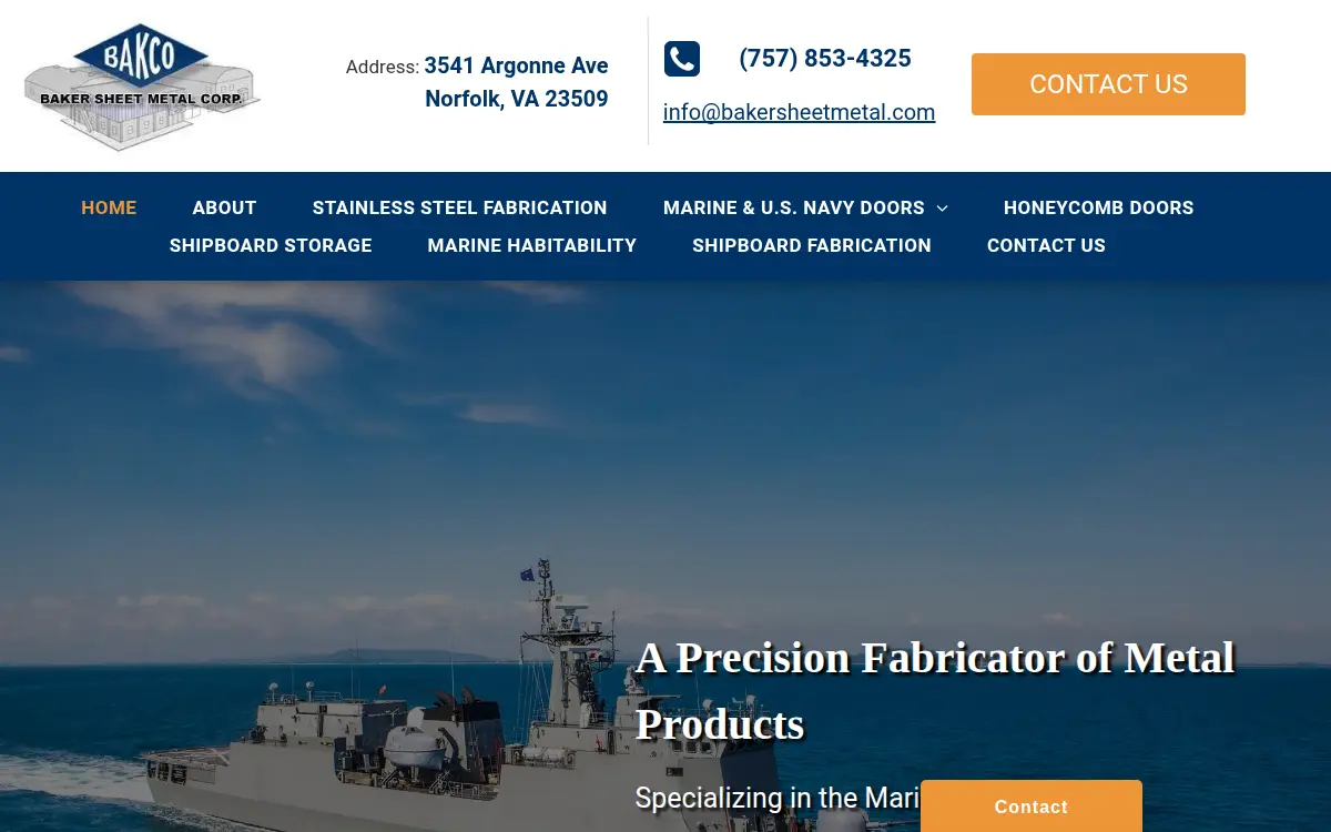 Homepage of Baker Sheet Metal Corporation