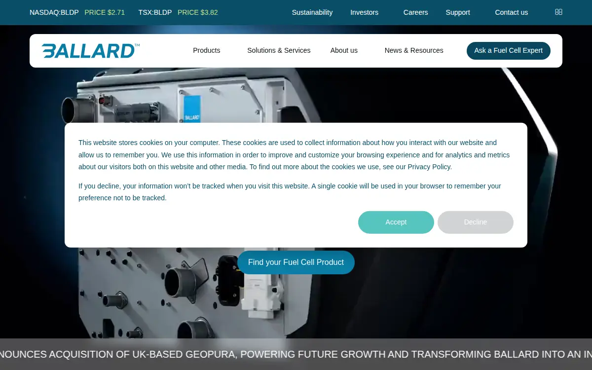 Homepage of Ballard US INC.