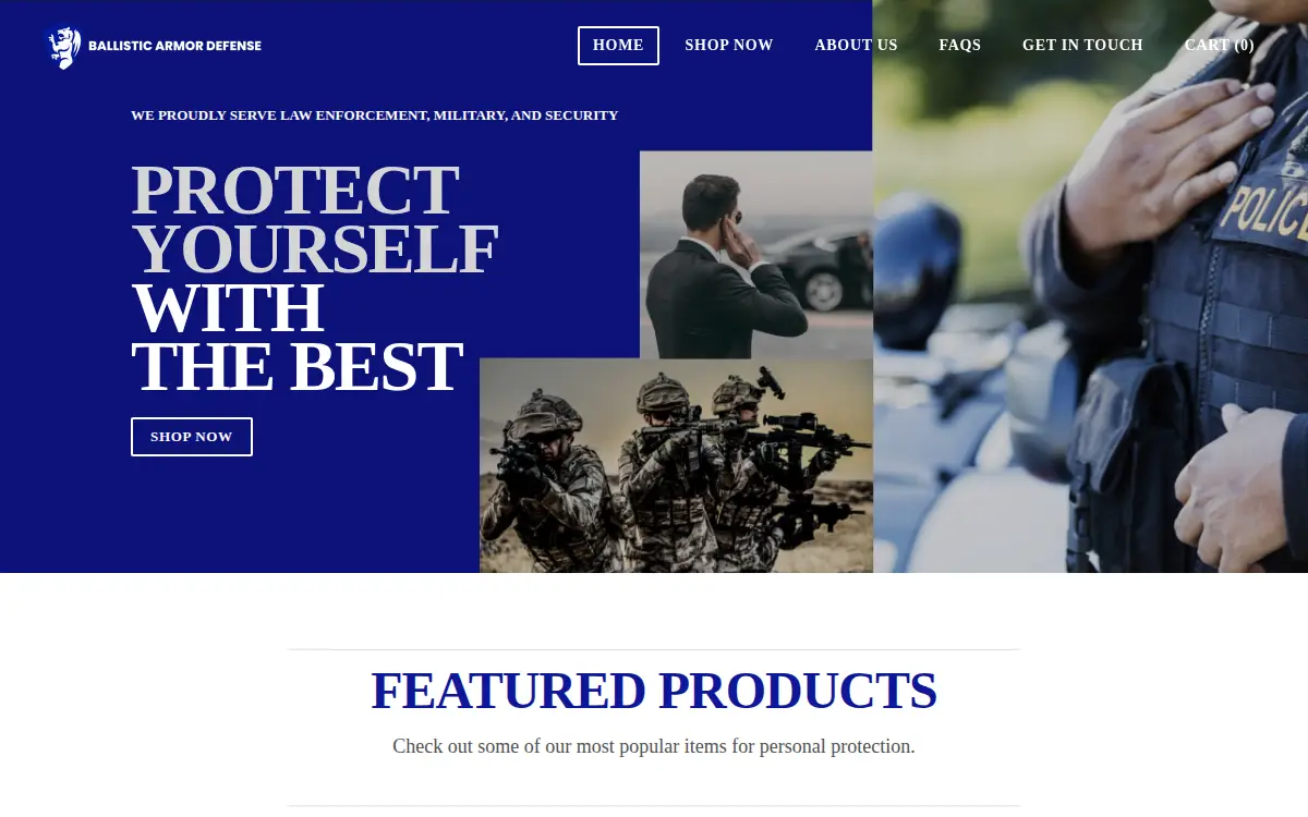 Homepage of Ballistic Armor Defense and Equipment, LLC