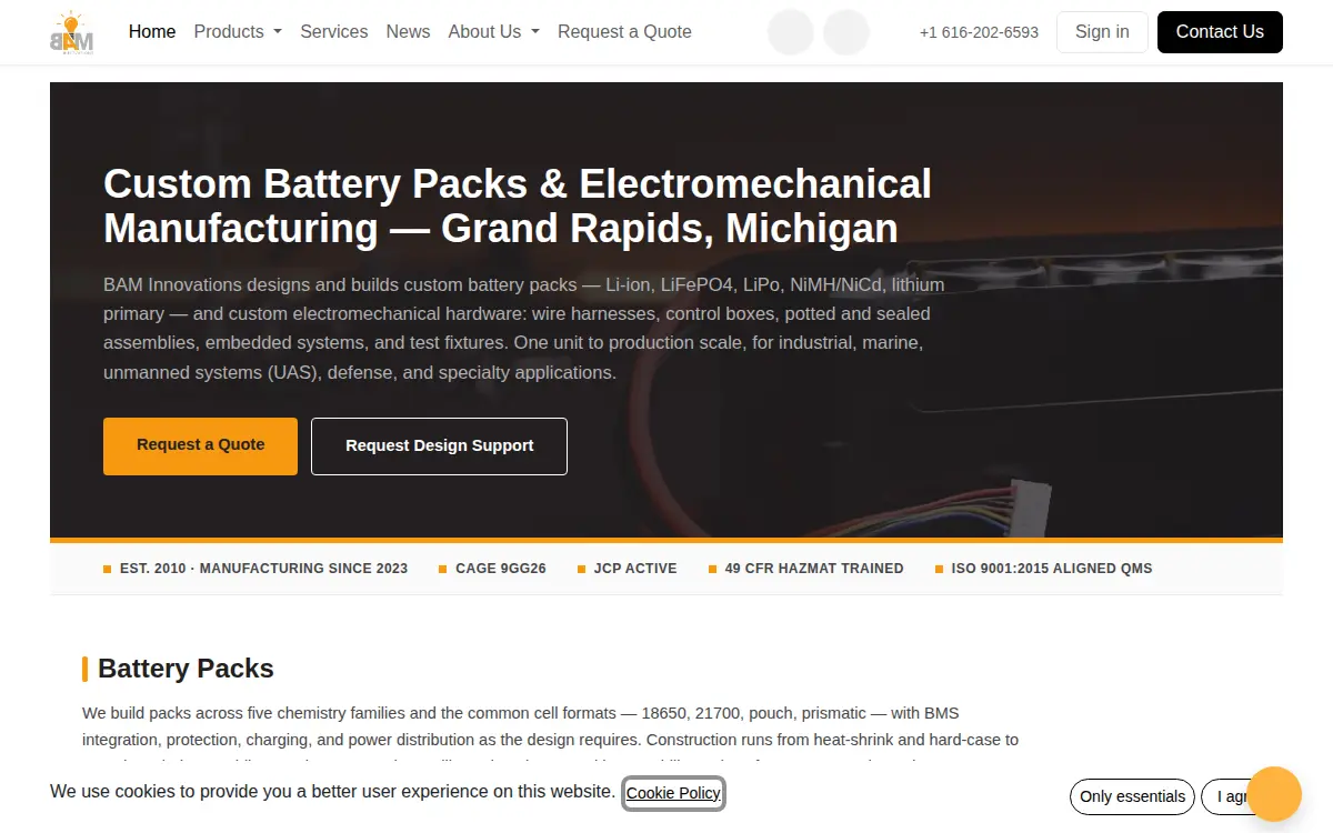 Homepage of Bam Innovations LLC