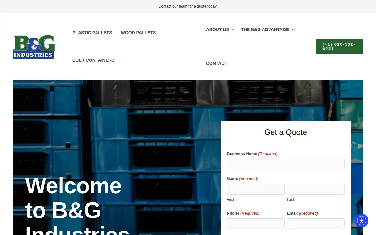 Homepage of B & G Industries, LLC