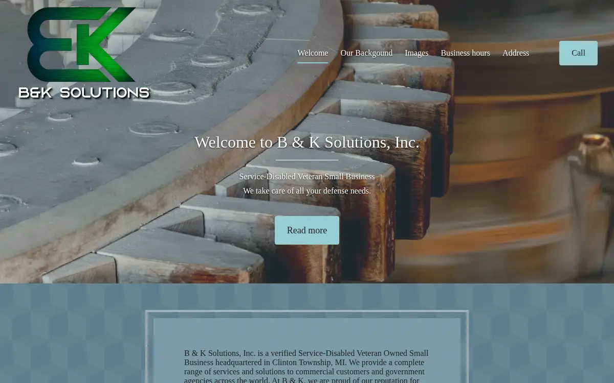 Homepage of B & K Solutions, INC