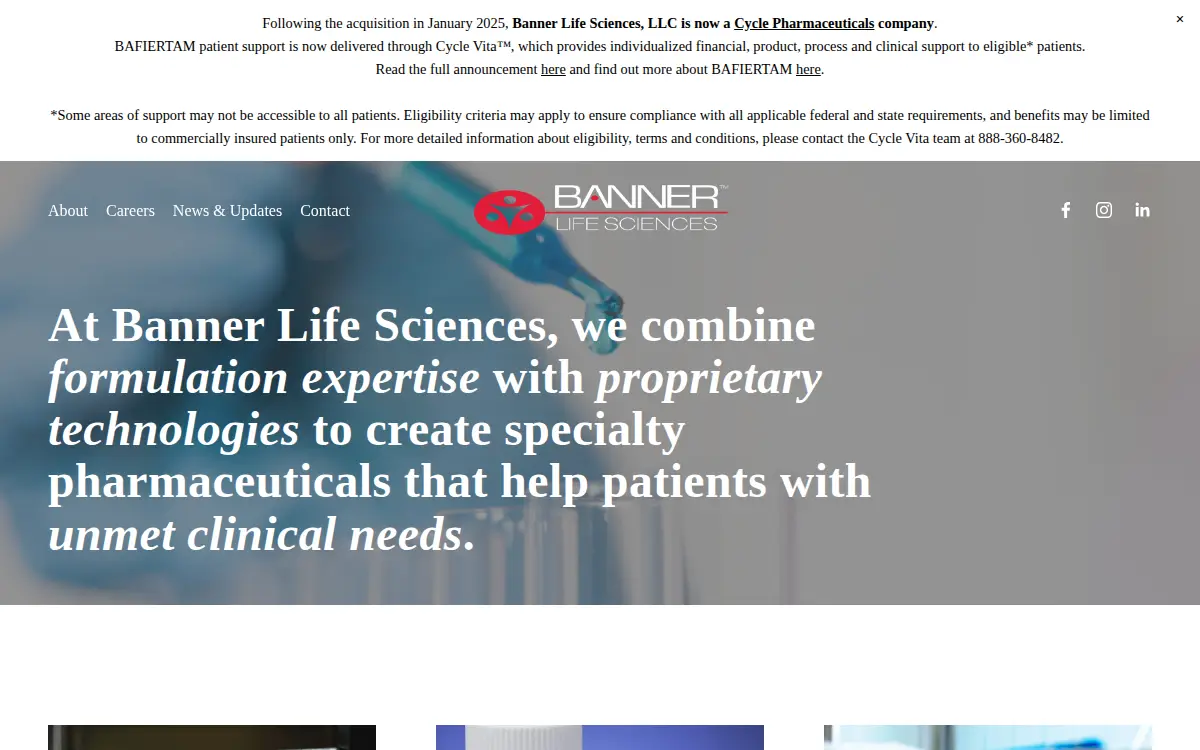 Homepage of Banner Life Sciences LLC