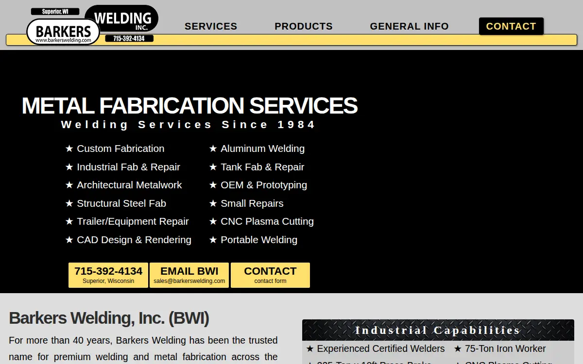 Homepage of Barker's Welding, INC.