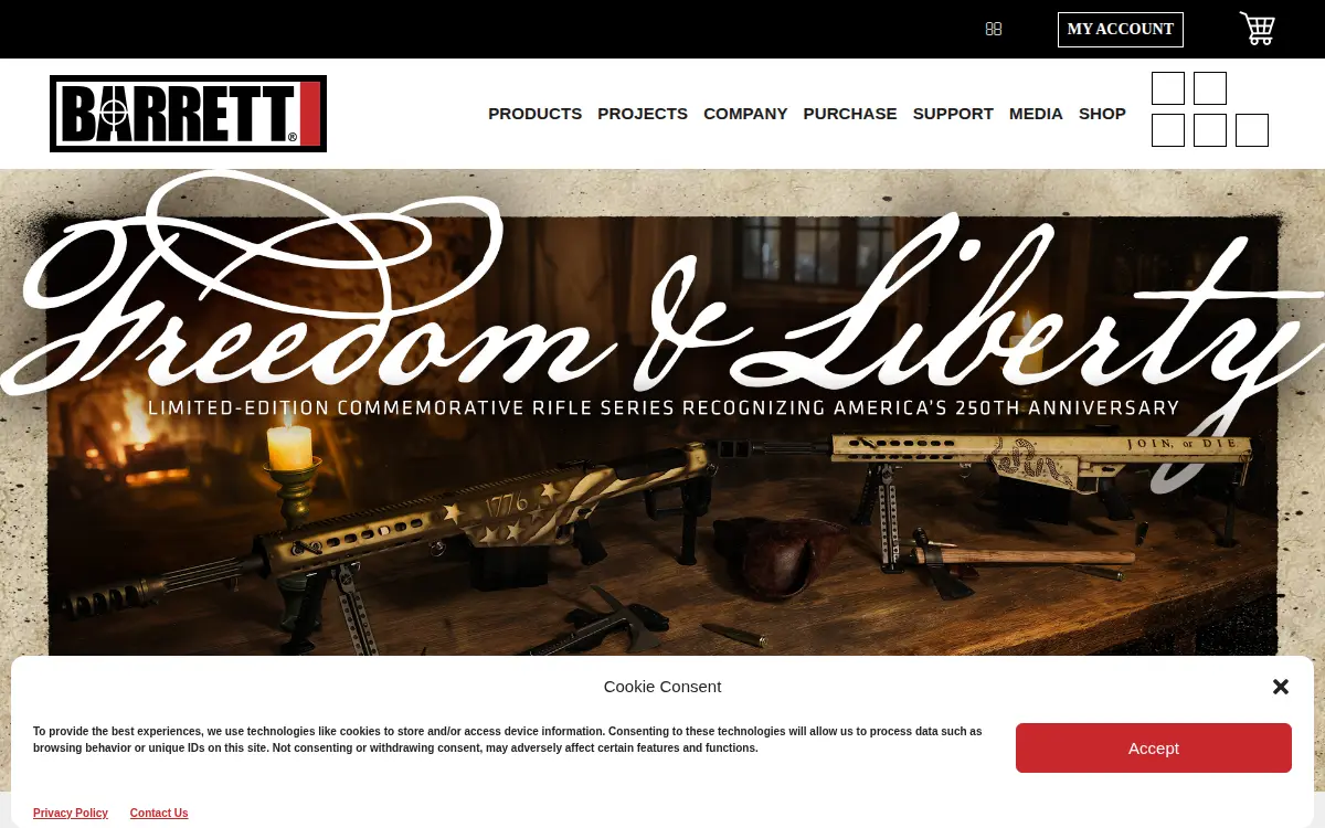 Homepage of Barrett Firearms Manufacturing, INC.