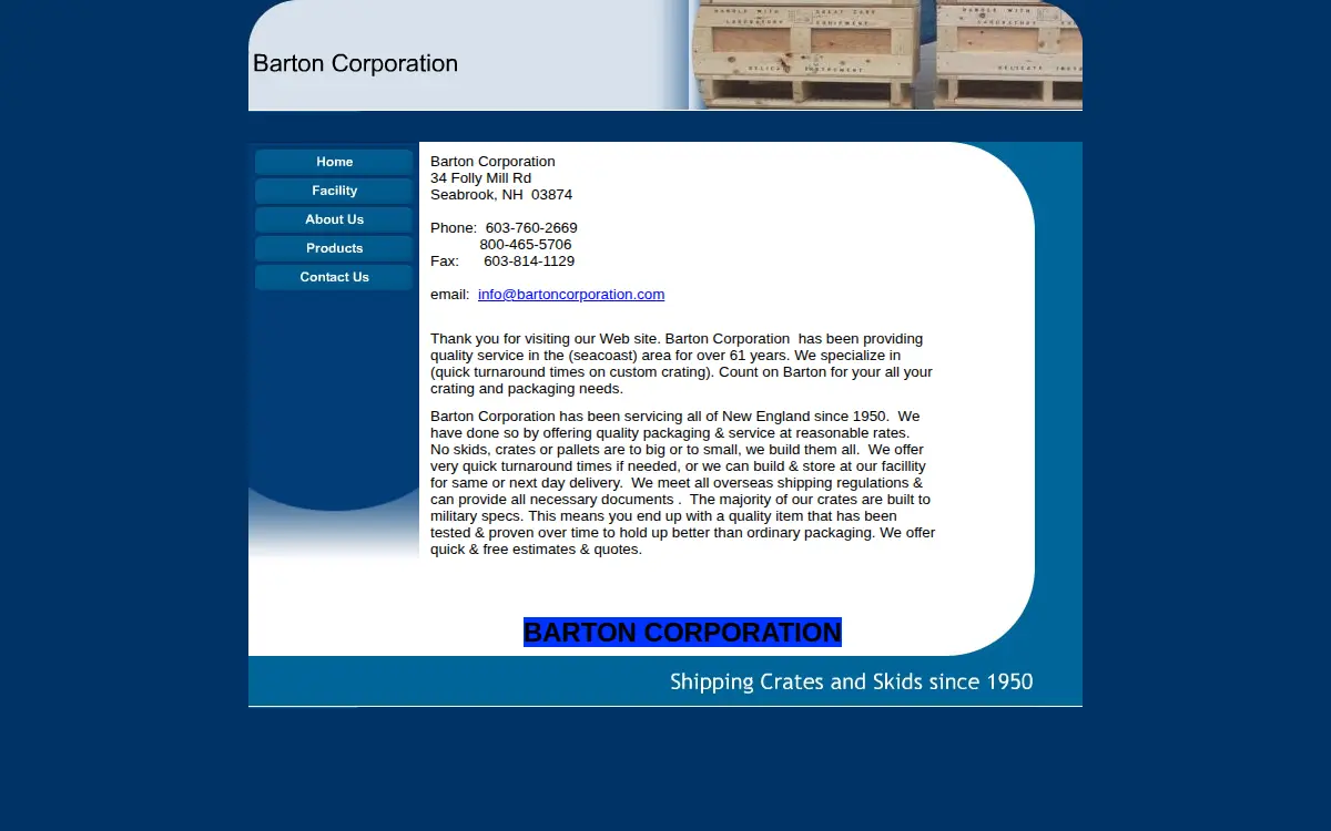 Homepage of Barton Corporation of Salisbury