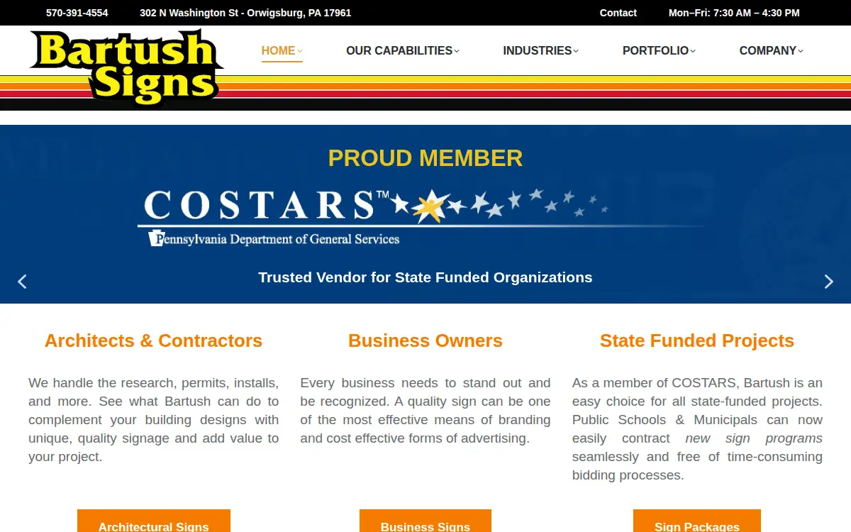 Homepage of Bartush Signs INC