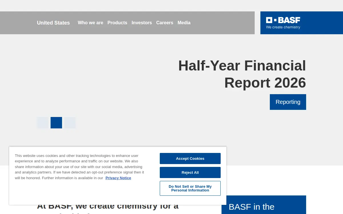 Homepage of Basf Corporation