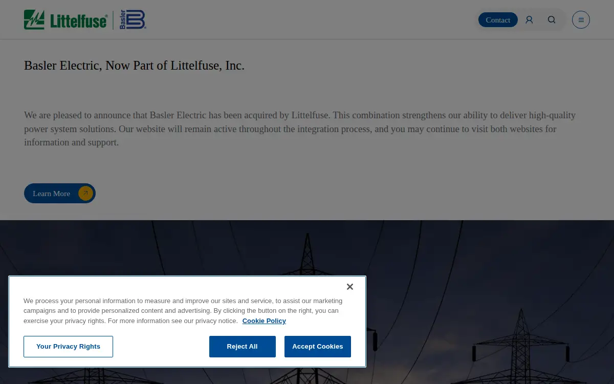 Homepage of Basler Electric Company, LLC