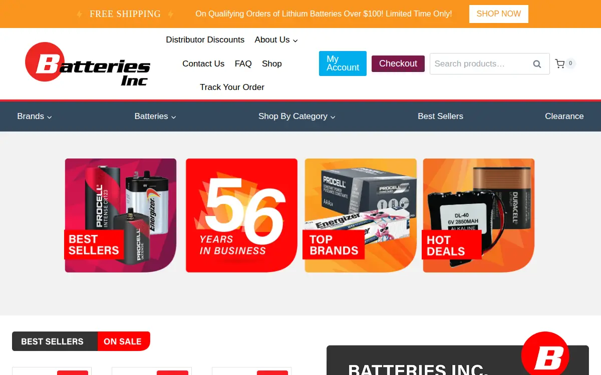 Homepage of Batteries INC.