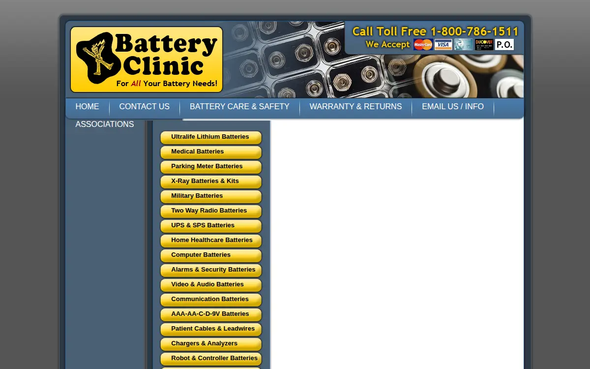 Homepage of The Battery Clinic, INC.