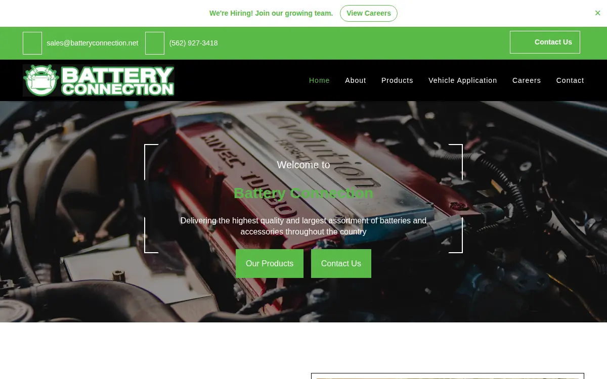 Homepage of Battery Connection INC.