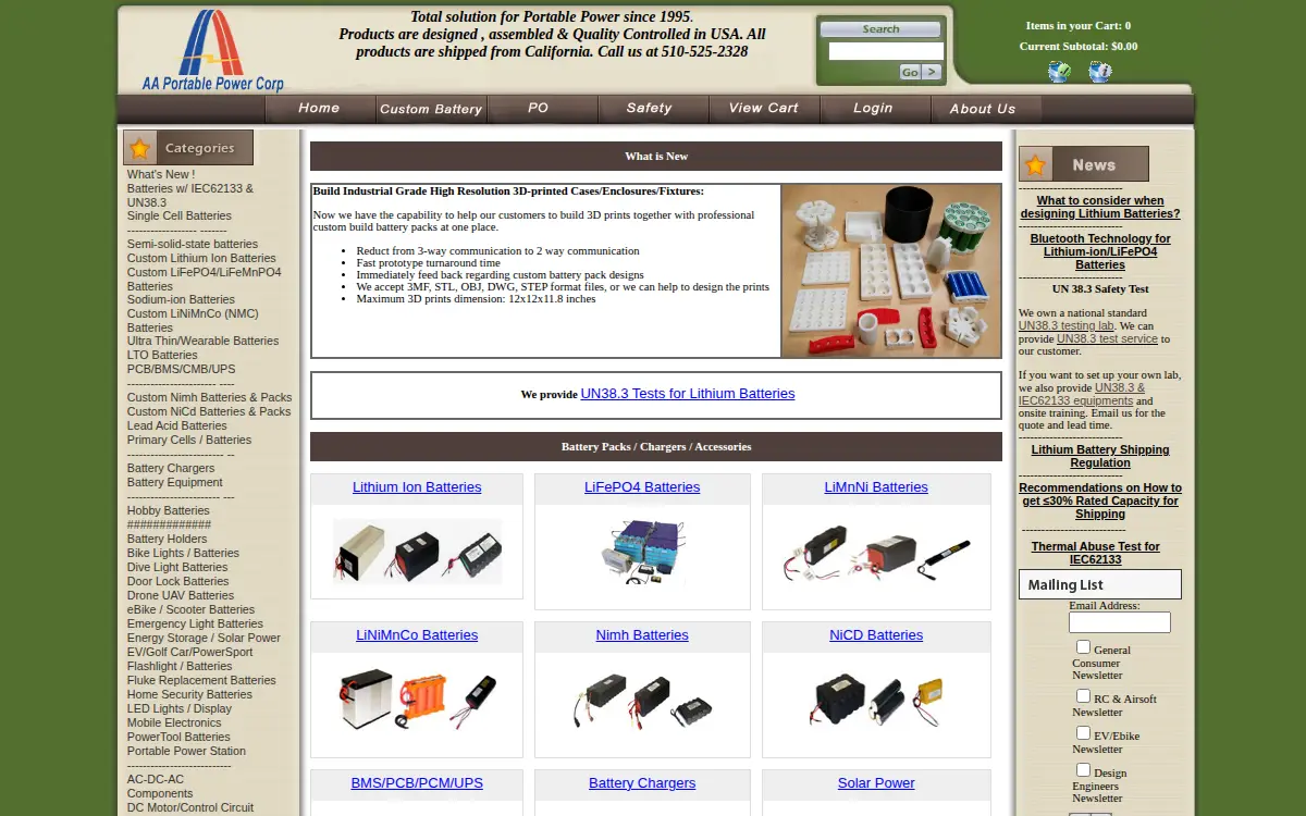 Homepage of Aa Portable Power Corporation