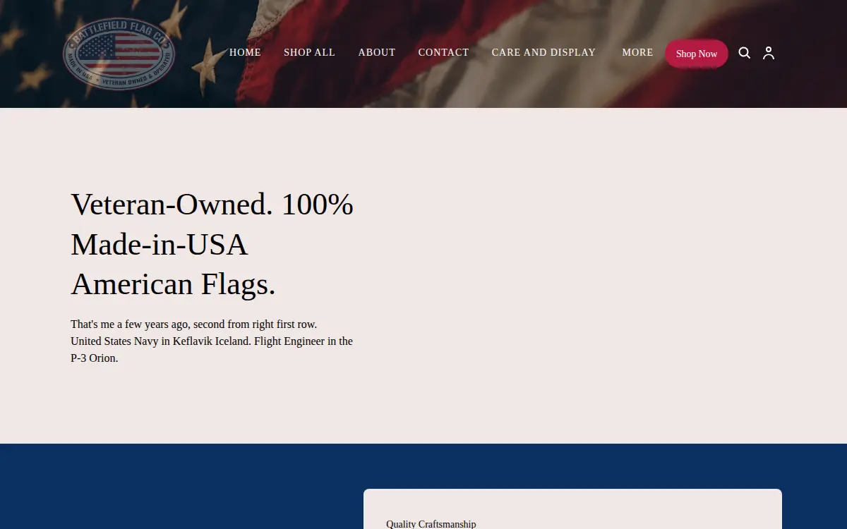 Homepage of Battlefield Flag Company LLC