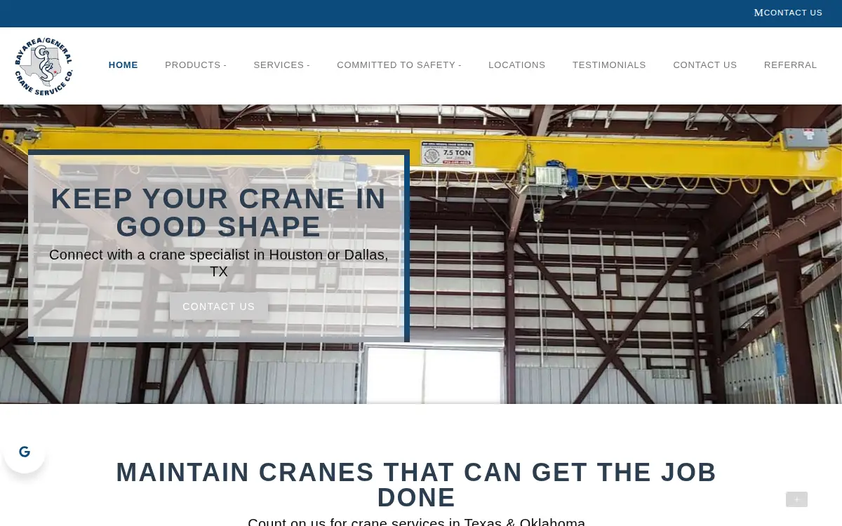 Homepage of General Crane Service, INC.