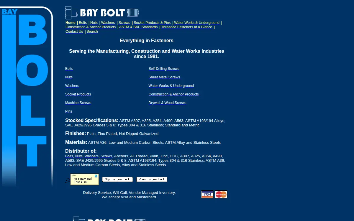Homepage of Bay Bolt, INC.