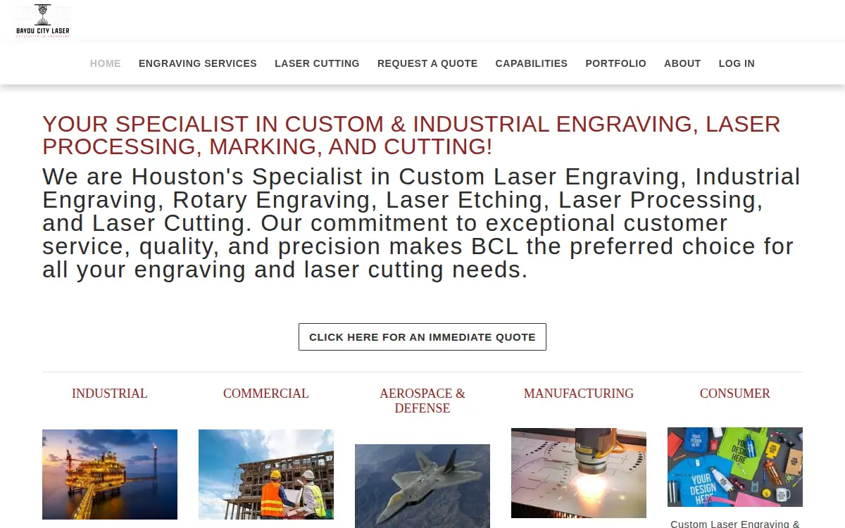 Homepage of Bayou City Laser LLC
