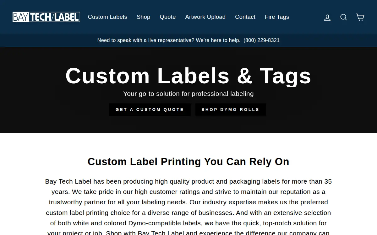 Homepage of Bay Tech Label, LLC