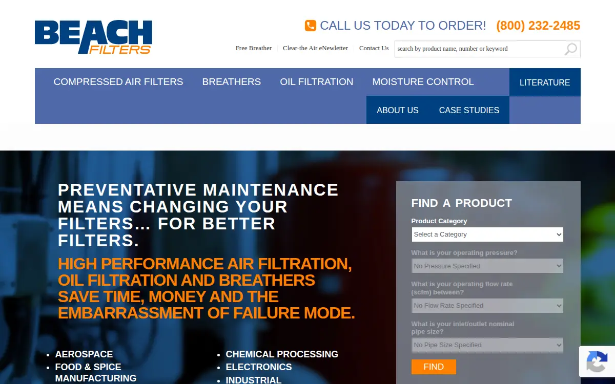 Homepage of Beach Filter Products, INC
