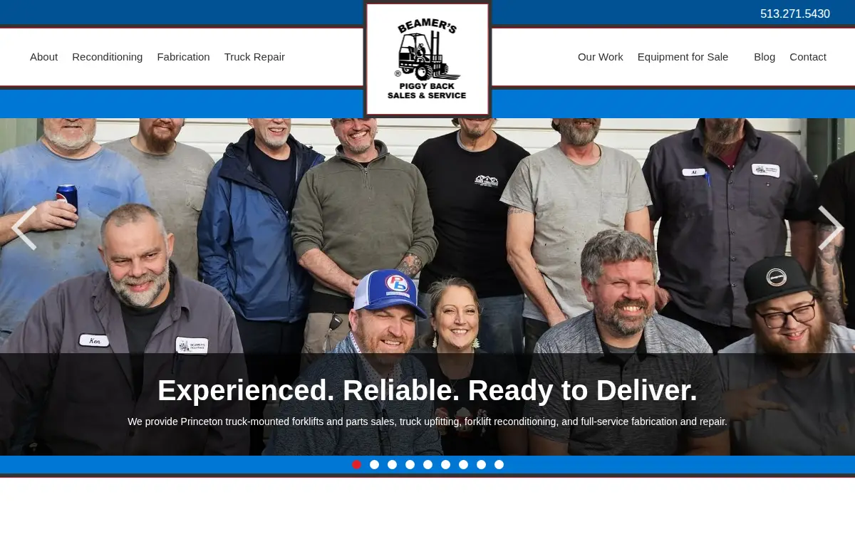 Homepage of Beamers Piggy Back Sales & Service, LLC
