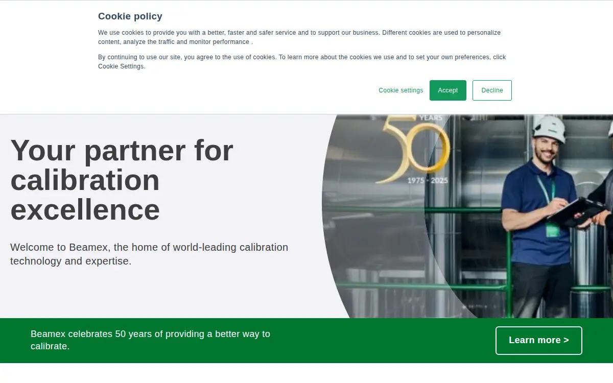 Homepage of Beamex INC