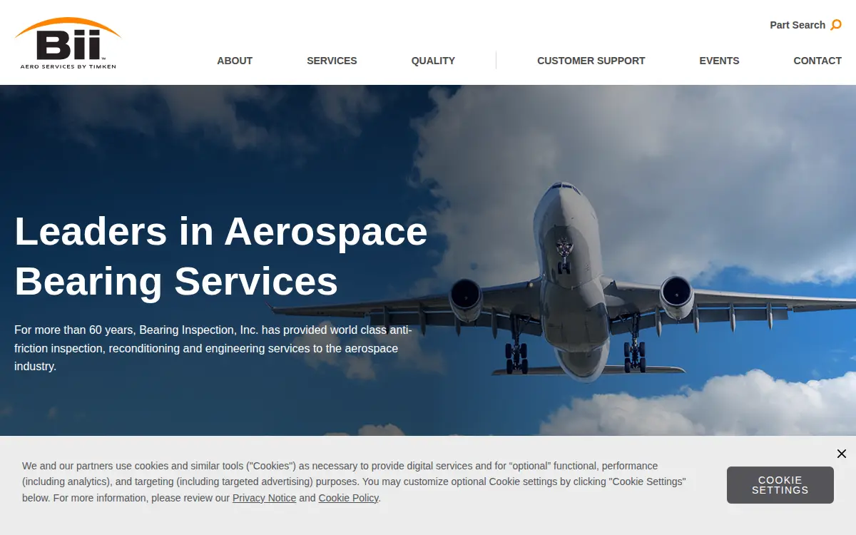 Homepage of Bearing Inspection, INC.