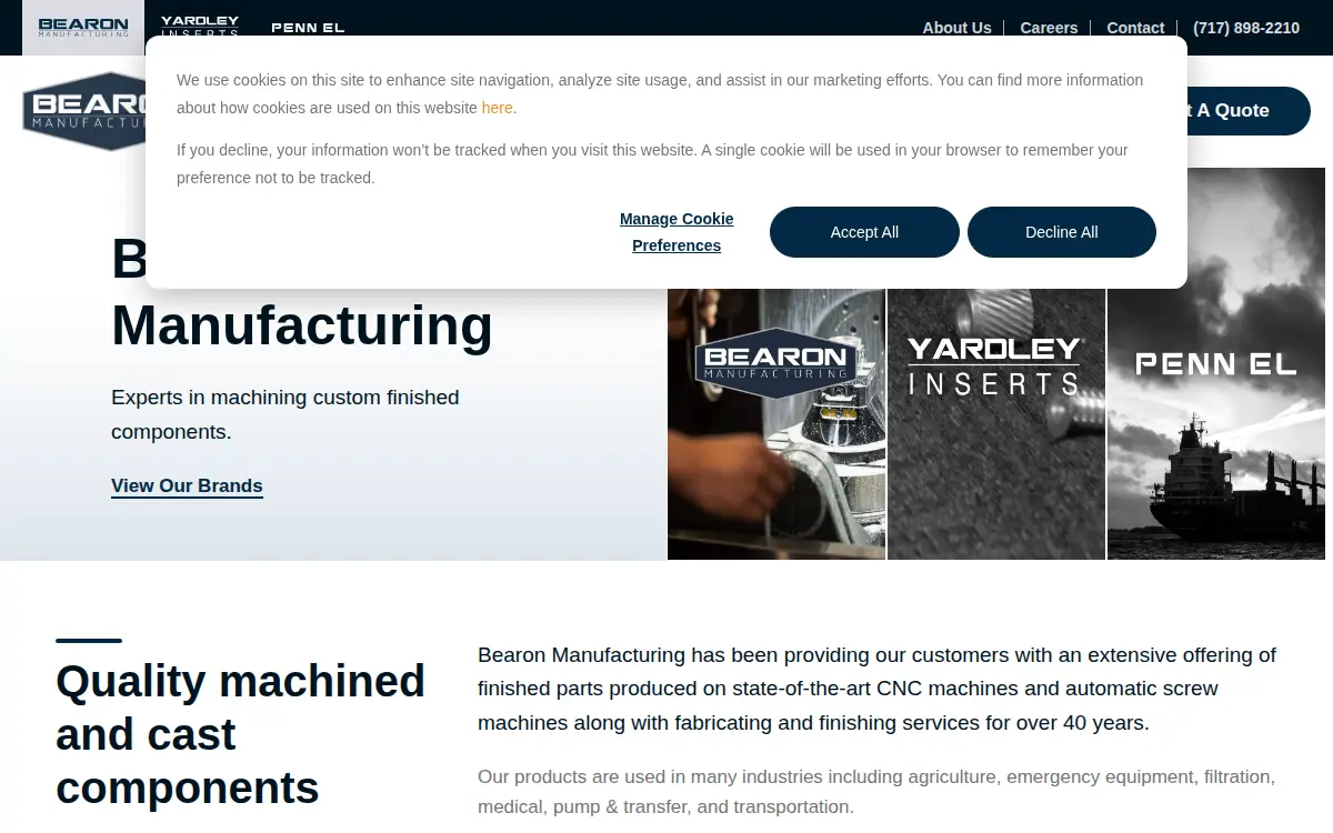 Homepage of Bearon Manufacturing, LLC